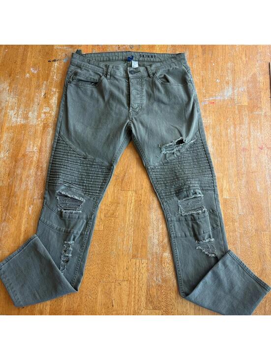 H&M Other - Skinny Moto Distressed Jeans H&M Tag 33 Fits Like 32X31 Olive Green Biker